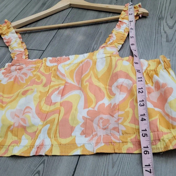 New BP. Cropped Blouse Top XL Multicolor Cotton Floral Sleeveless Square Neck - Picture 5 of 7